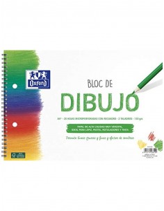Bloc de dibujo oxford espiral din a4+ 20 hojas con recuadro 2 taladros 130 gr