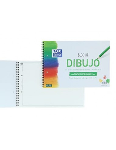 Bloc de dibujo oxford espiral din a4+ 20 hojas con recuadro 2 taladros 130 gr