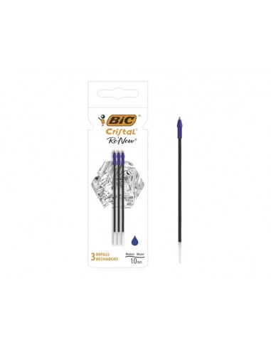 Recambio boligrafo bic cristal renew color azul blister de 3 unidades