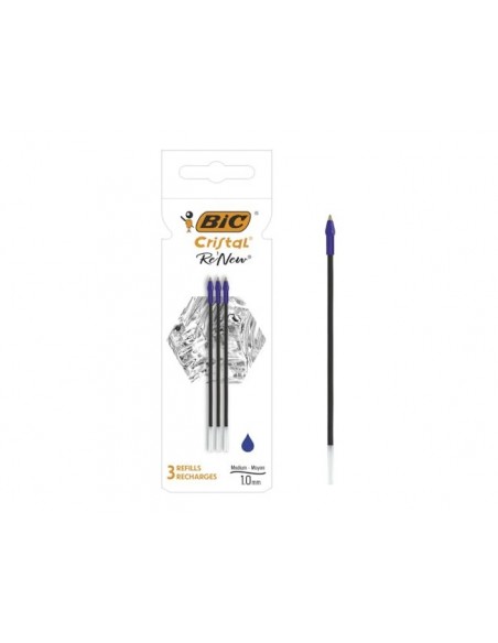 Recambio boligrafo bic cristal renew color azul blister de 3 unidades Recambio boligrafo bic cristal renew color azul blister de 3 unidades
