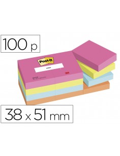 Bloc de notas adhesivas quita y pon post-it poptimistic 38x51 mm con 100 hojas pack de 12 unidades