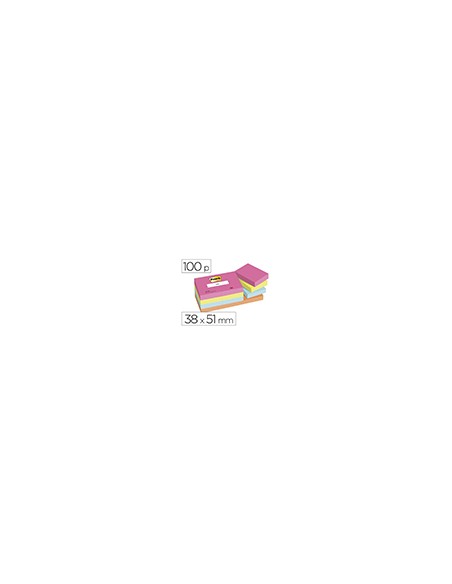 Bloc de notas adhesivas quita y pon post-it poptimistic 38x51 mm con 100 hojas pack de 12 unidades