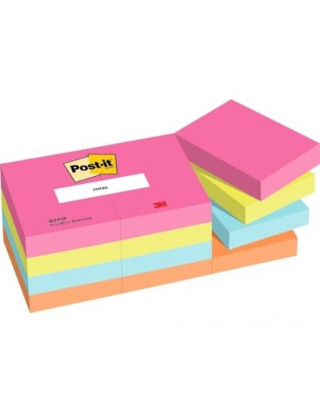 Bloc de notas adhesivas quita y pon post-it poptimistic 38x51 mm con 100 hojas pack de 12 unidades