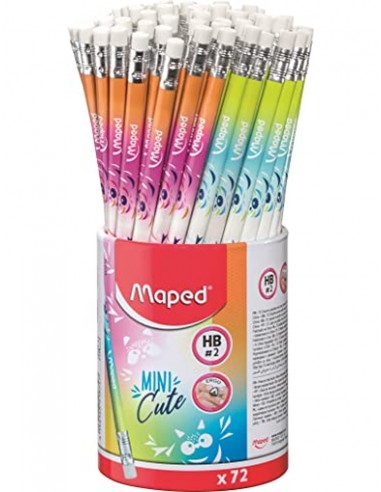 Lapices de grafito maped hb triangular con goma mini cute surtido 72 unidades