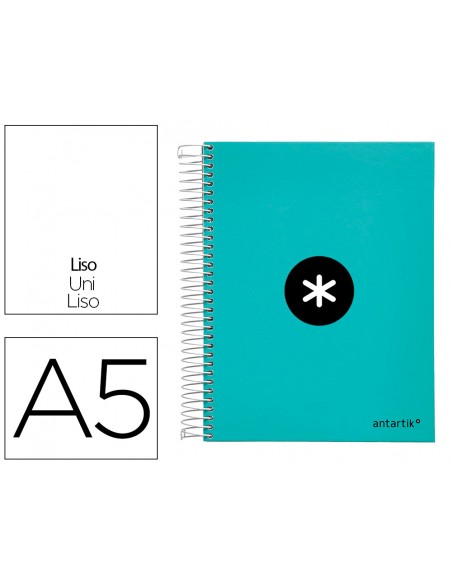 Cuaderno espiral a5 micro antartik tapa forrada120h 90 gr liso 5 bandas 6 taladros color menta