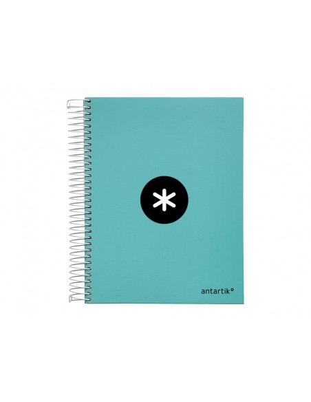 Cuaderno espiral a5 micro antartik tapa forrada120h 90 gr liso 5 bandas 6 taladros color menta
