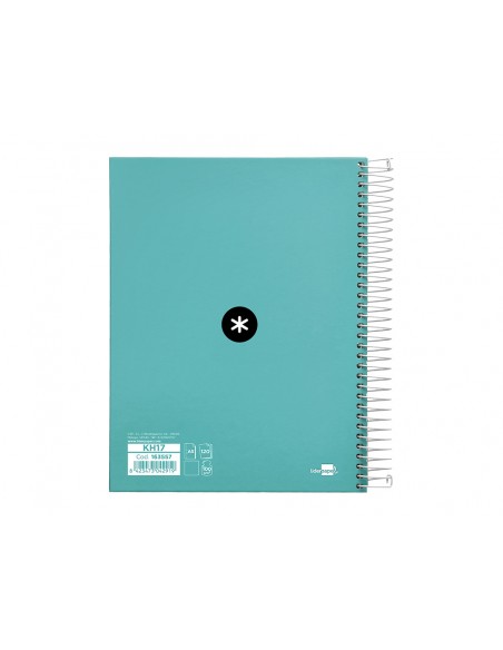 Cuaderno espiral a5 micro antartik tapa forrada120h 90 gr liso 5 bandas 6 taladros color menta