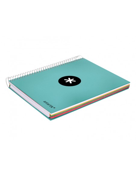 Cuaderno espiral a5 micro antartik tapa forrada120h 90 gr liso 5 bandas 6 taladros color menta