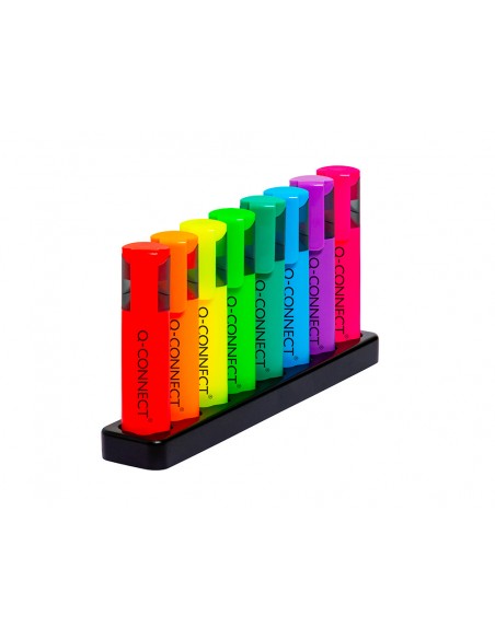 Rotulador q-connect fluorescente neon punta biselada estuche de sobremesa 8 colores surtidos