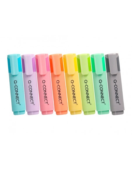 Rotulador q-connect fluorescente pastel punta biselada estuche de sobremesa 8 colores surtidos