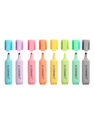 Rotulador q-connect fluorescente pastel punta biselada estuche de sobremesa 8 colores surtidos