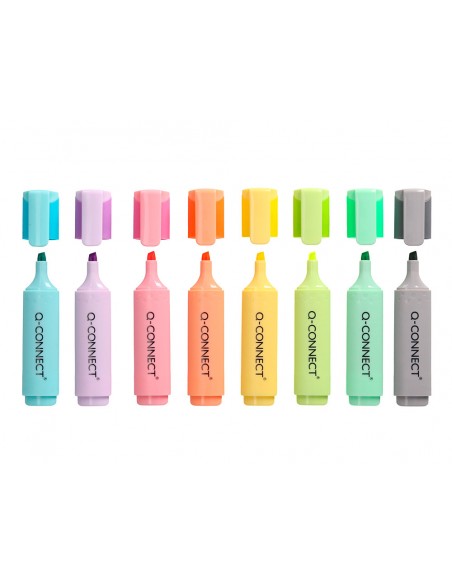 Rotulador q-connect fluorescente pastel punta biselada estuche de sobremesa 8 colores surtidos