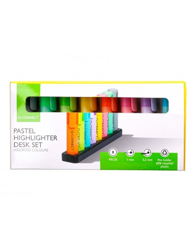 Rotulador q-connect fluorescente pastel punta biselada estuche de sobremesa 8 colores surtidos