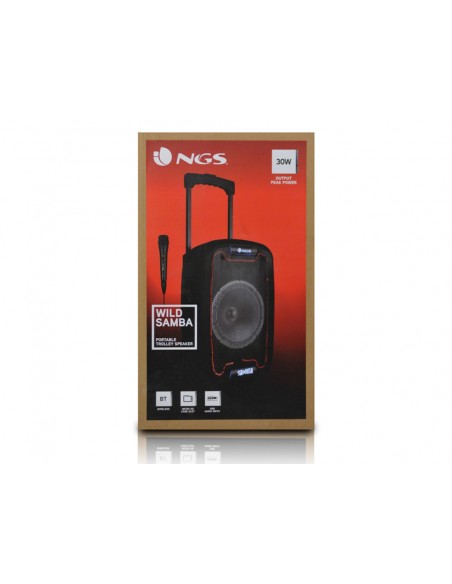 Altavoz ngs bluetooth wild samba portatil 30w con microfono con cable bateria y luces led micro usb usb aux