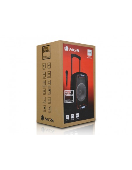 Altavoz ngs bluetooth wild samba portatil 30w con microfono con cable bateria y luces led micro usb usb aux