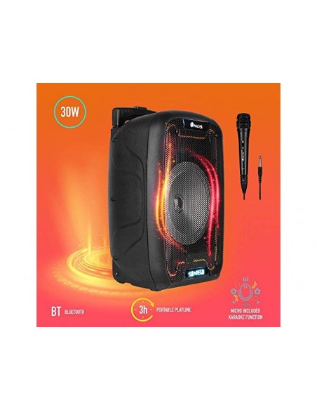Altavoz ngs bluetooth wild samba portatil 30w con microfono con cable bateria y luces led micro usb usb aux