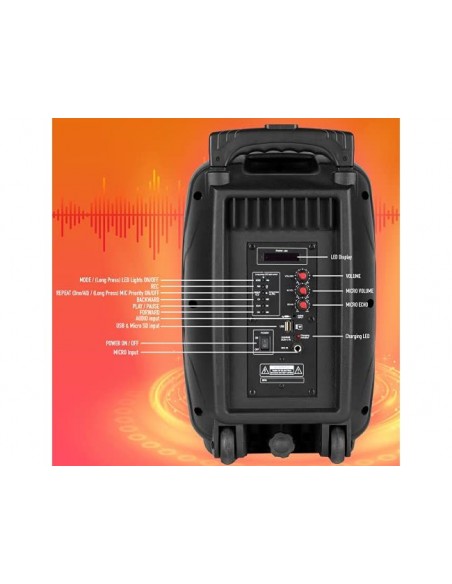 Altavoz ngs bluetooth wild samba portatil 30w con microfono con cable bateria y luces led micro usb usb aux