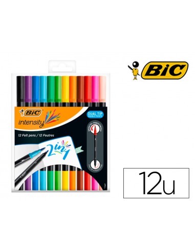 Rotulador bic punta de fibra intensity dual brush estuche de 12 unidades colores surtidos
