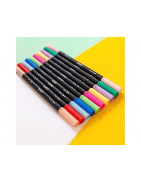 Rotulador bic punta de fibra intensity dual brush estuche de 12 unidades colores surtidos