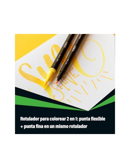 Rotulador bic punta de fibra intensity dual brush estuche de 12 unidades colores surtidos