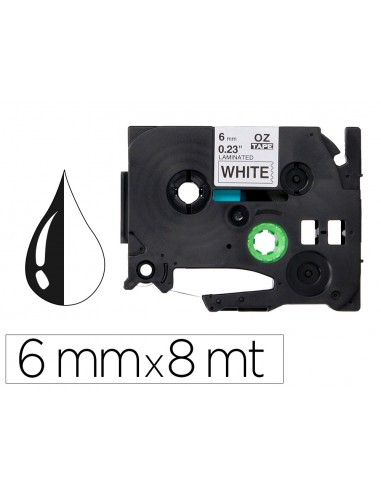 Cinta q-connect tze-211 blanco-negro 6mm longitud 8 m