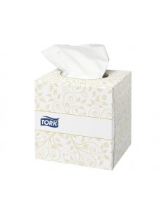 Pañuelos faciales tork extrasuaves 2 capas 20,9x20 cm caja cubo de 100 unidades