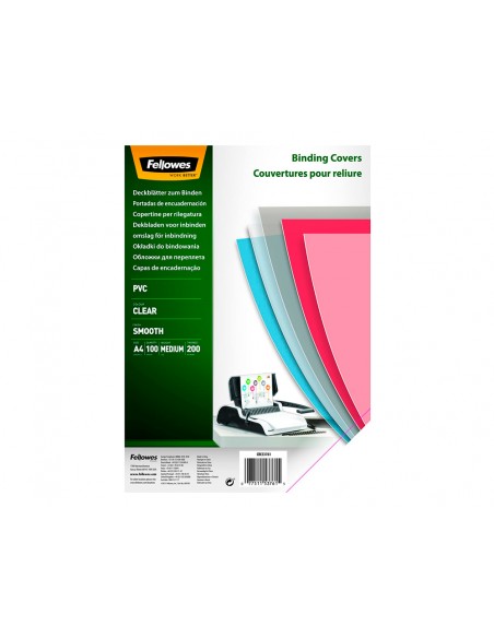 Tapa de encuadernacion fellowes din a3 pvc transparente cristal 200 micras pack de 100 unidades Tapa de encuadernacion fellowes din a3 pvc transparente cristal 200 micras pack de 100 unidades