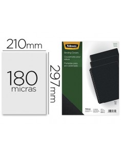 Tapa de encuadernacion fellowes din a4 pvc opaco negro 180 micras pack de 100 unidades