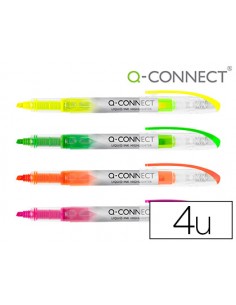 Rotulador q-connect fluorescente punta biselada tinta liquida bolsa de 4 unidades colores surtidos