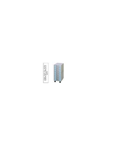 Archivador metalico clen 20 bandejas plastico de 2,5 cm de altura con ruedas color gris claro 680x303x371 mm