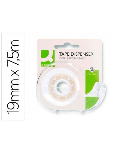 Cinta adhesiva q-connect invisible 7,5 m x 19 mm con portarrollo en blister