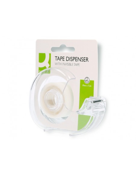 Cinta adhesiva q-connect invisible 7,5 m x 19 mm con portarrollo en blister