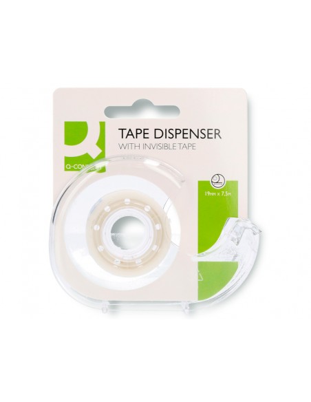 Cinta adhesiva q-connect invisible 7,5 m x 19 mm con portarrollo en blister