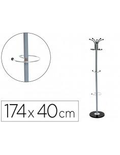 Perchero metalico q-connect gris de pie 10 colgadores y paraguero 174x40cm