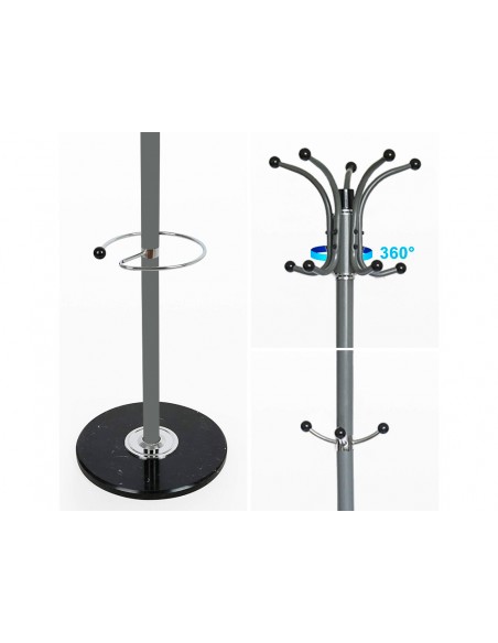 Perchero metalico q-connect gris de pie 10 colgadores y paraguero 174x40cm Perchero metalico q-connect gris de pie 10 colgadores y paraguero 174x40cm