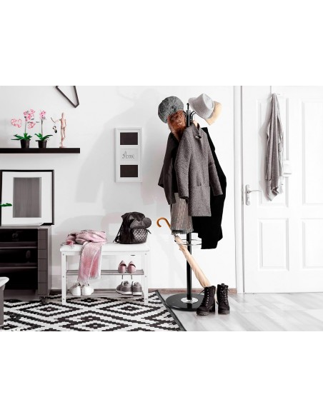 Perchero metalico q-connect gris de pie 10 colgadores y paraguero 174x40cm Perchero metalico q-connect gris de pie 10 colgadores y paraguero 174x40cm