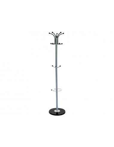 Perchero metalico q-connect gris de pie 10 colgadores y paraguero 174x40cm