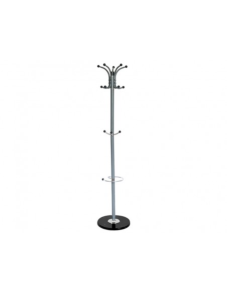 Perchero metalico q-connect gris de pie 10 colgadores y paraguero 174x40cm Perchero metalico q-connect gris de pie 10 colgadores y paraguero 174x40cm