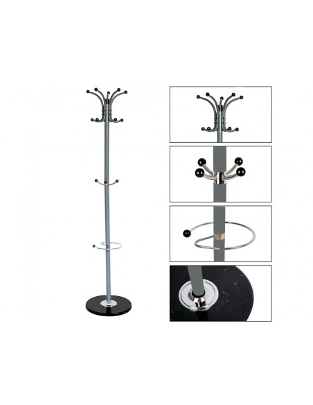 Perchero metalico q-connect gris de pie 10 colgadores y paraguero 174x40cm Perchero metalico q-connect gris de pie 10 colgadores y paraguero 174x40cm