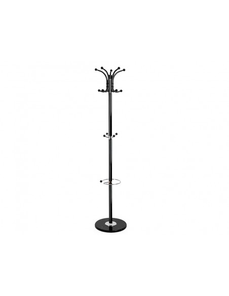Perchero metalico q-connect negro de pie 10 colgadores y paraguero 174x40 cm Perchero metalico q-connect negro de pie 10 colgadores y paraguero 174x40 cm
