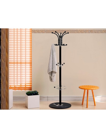 Perchero metalico q-connect negro de pie 10 colgadores y paraguero 174x40 cm Perchero metalico q-connect negro de pie 10 colgadores y paraguero 174x40 cm