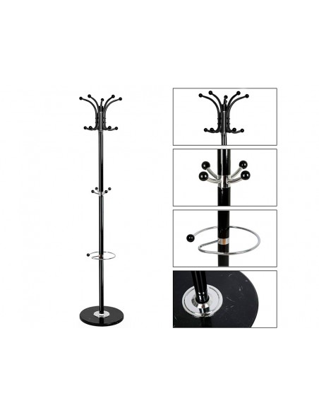 Perchero metalico q-connect negro de pie 10 colgadores y paraguero 174x40 cm Perchero metalico q-connect negro de pie 10 colgadores y paraguero 174x40 cm