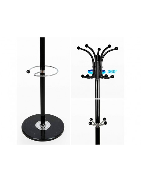 Perchero metalico q-connect negro de pie 10 colgadores y paraguero 174x40 cm Perchero metalico q-connect negro de pie 10 colgadores y paraguero 174x40 cm