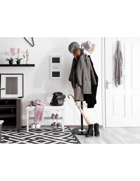 Perchero metalico q-connect negro de pie 10 colgadores y paraguero 174x40 cm Perchero metalico q-connect negro de pie 10 colgadores y paraguero 174x40 cm