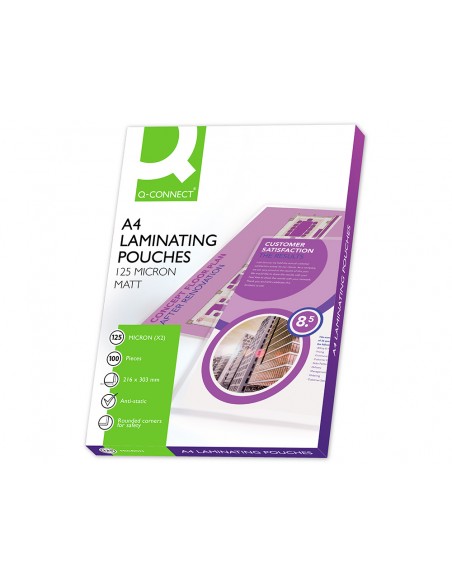 Bolsa de plastificar q-connect 303 x 216 mm din a4 125 mc autoadhesivas caja de 100 unidades
