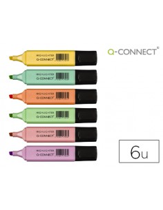 Rotulador q-connect fluorescente pastel punta biselada estuche de 6 unidades colores surtidos