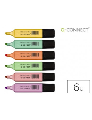 Rotulador q-connect fluorescente pastel punta biselada estuche de 6 unidades colores surtidos