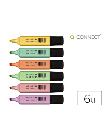 Rotulador q-connect fluorescente pastel punta biselada estuche de 6 unidades colores surtidos