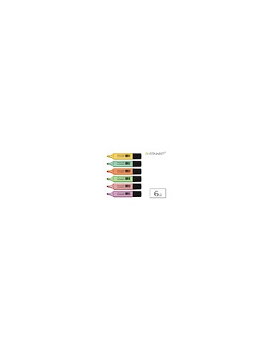 Rotulador q-connect fluorescente pastel punta biselada estuche de 6 unidades colores surtidos