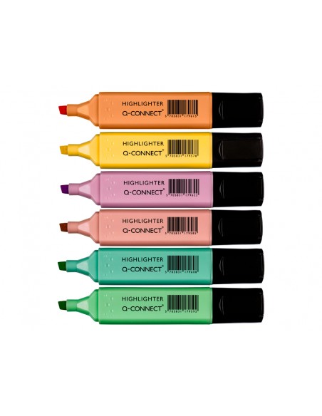 Rotulador q-connect fluorescente pastel punta biselada estuche de 6 unidades colores surtidos